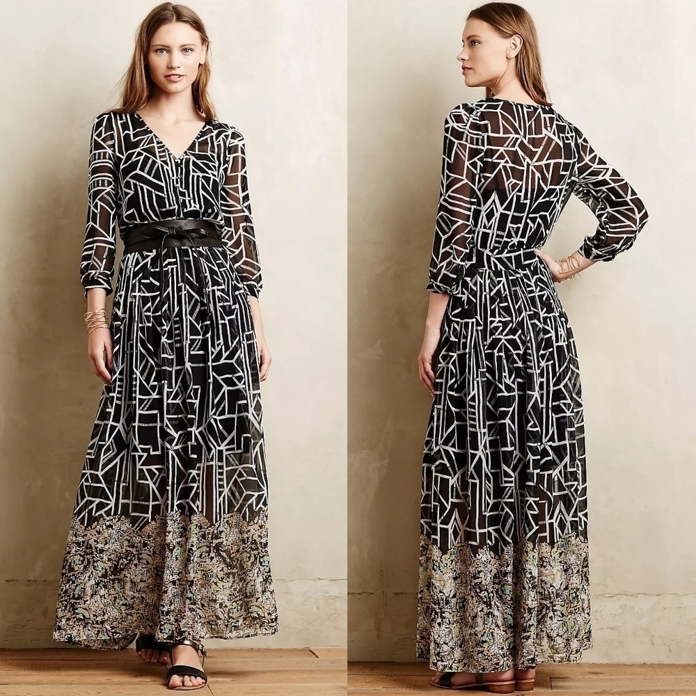 Anthropologie Moulinette Soeurs Equinox Pleated Maxi Dress 0 Wounded Bird